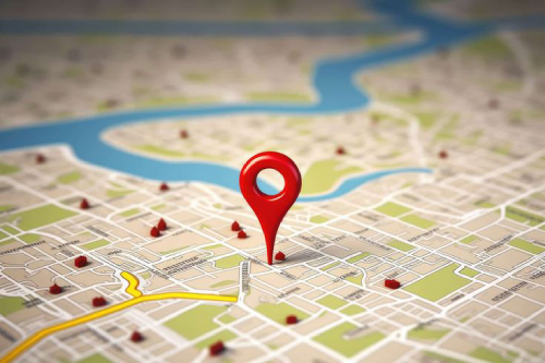 Mapa de uma cidade com um pino de localização