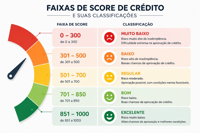 Gráfico mostrando faixas de score de crédito e suas classificações