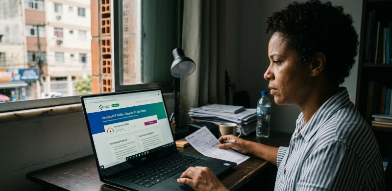 Pessoa em frente ao computador consultando situação de negativação no Serasa