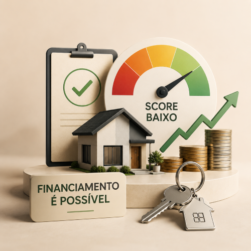 Pessoa analisando score de crédito no celular, preocupado com aprovação de financiamento