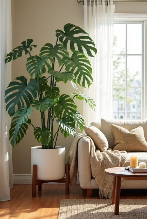 Ambiente decorado com plantas e materiais naturais