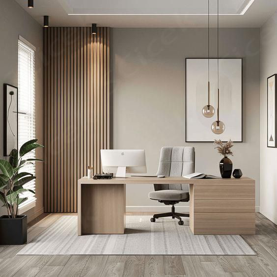 Home office integrado a um espaço de convivência