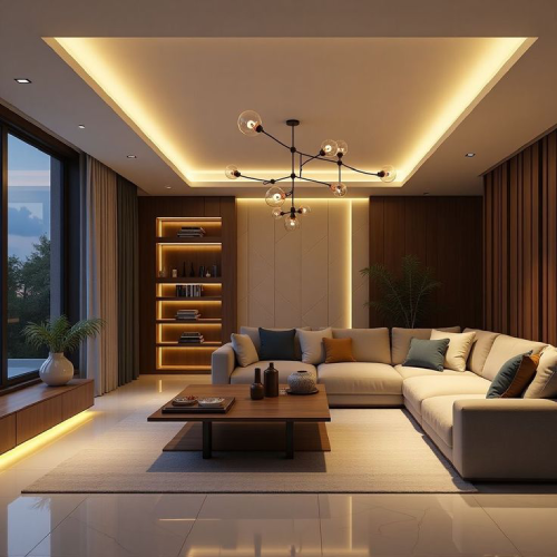 Sala de estar com projeto de iluminação sofisticado