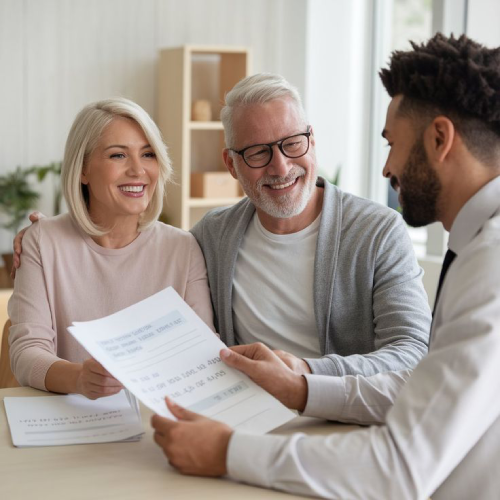 Família analisando documentos para financiamento imobiliário